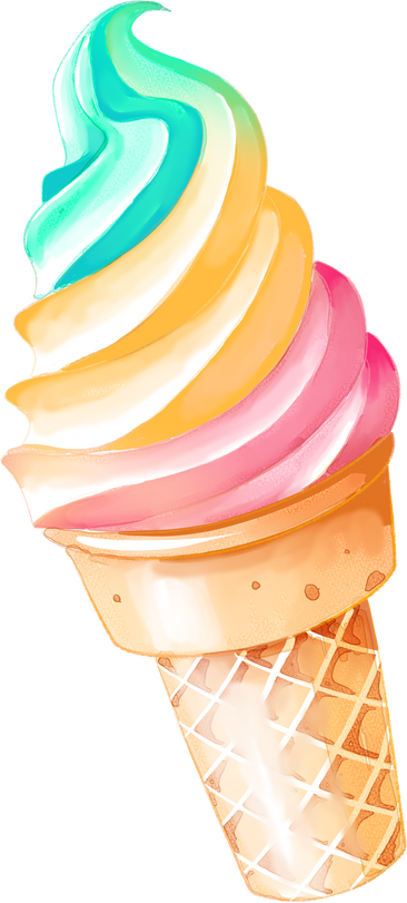 Watercolor colorful ice cream cone