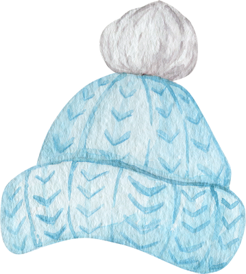 Blue knitted winter hat with pompone